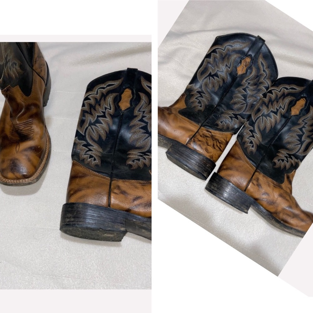 black and brown square toe boots